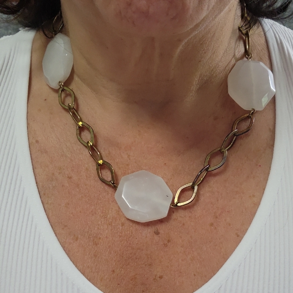 Birch Hill Chunky White Stone & Gold Chain Necklace